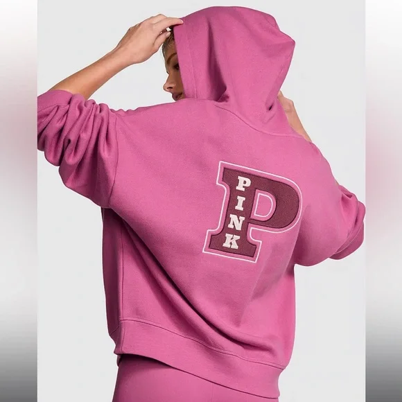 PINK Victoria Secret Ivy Fleece Campus Full Zip Hoodie - Picture 2 of 5